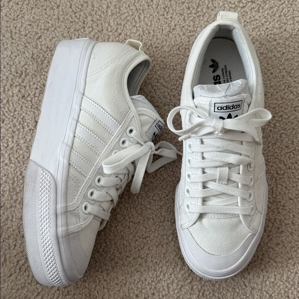 Adidas Nissa Platform White Canvas Sneakers - Picture 5 of 10